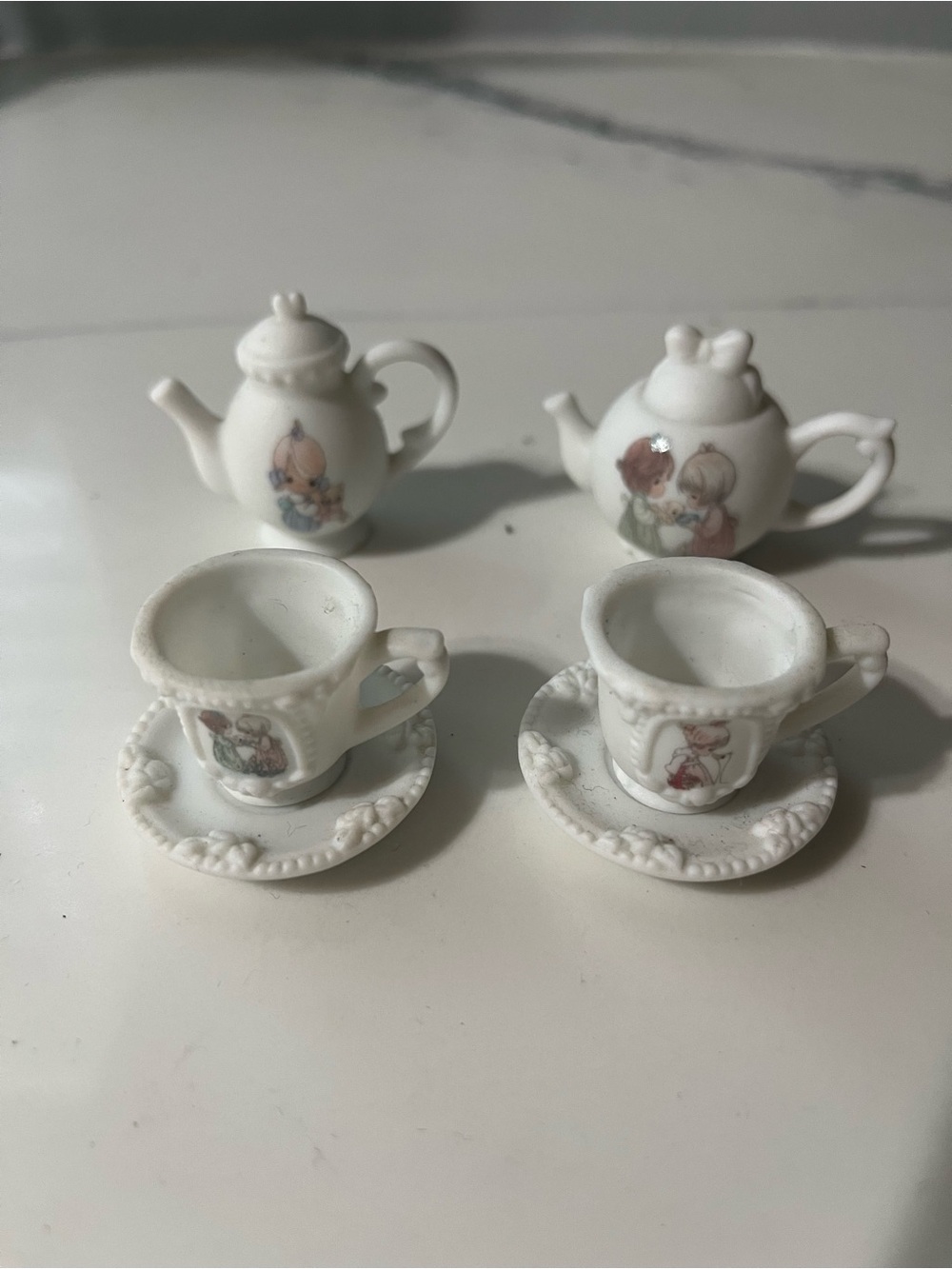 Precious Moments White Mini Porcelain Tea Set with Character Decals